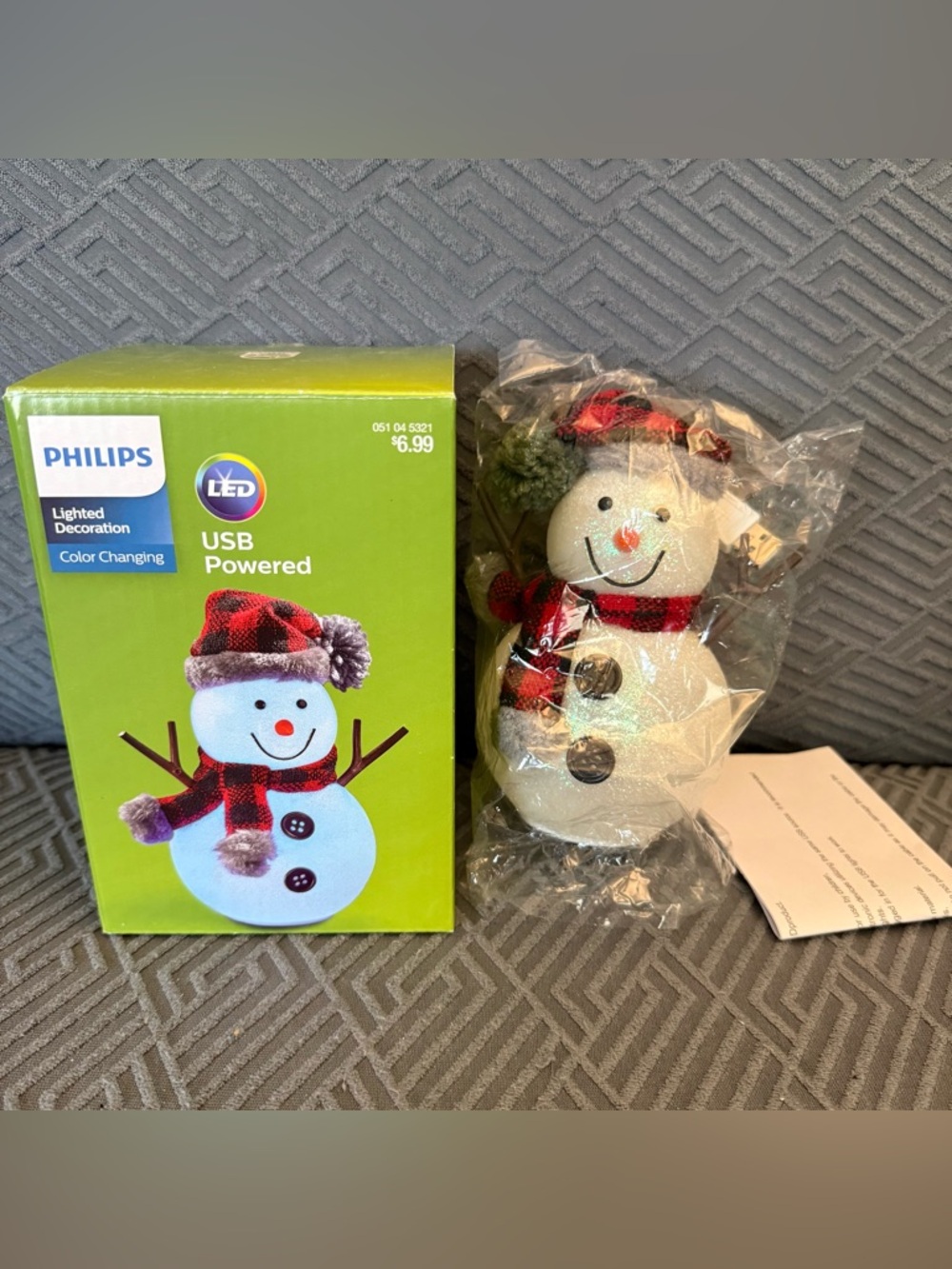 NEW Philips USB Powered LED Christmas Snowman Light Red Black Hat & Scarf